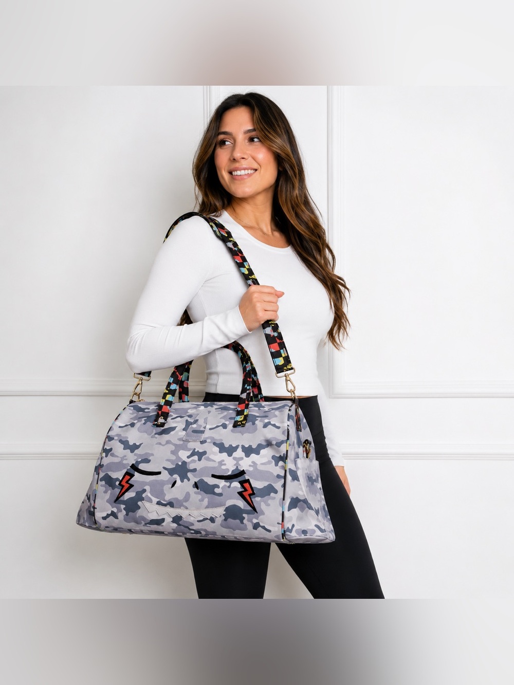 Under One Sky Camo Monster Face Duffel Bag Travel Weekender Gym Tote Bag
